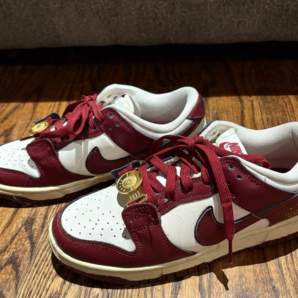 Nike Red and White Dunk Low Sail Team Sneakers
